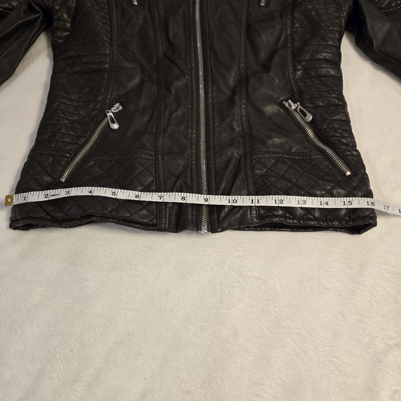 YMI Women's Faux Leather Fur Lined Bomber Motorcycle Full Zip Jacket Small - Picture 14 of 15